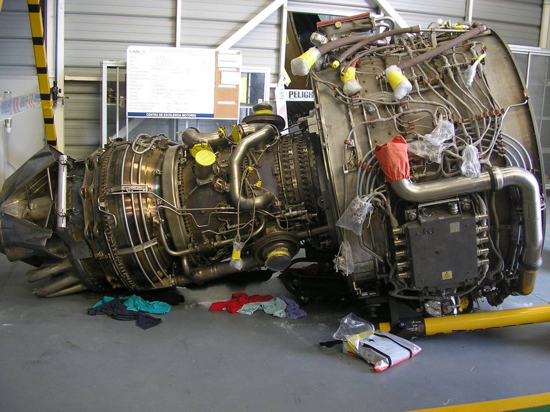Damaged aircraft engine